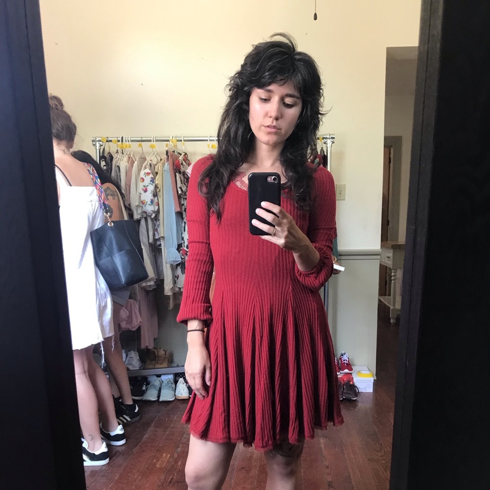 Urban Outfitters Long Sleeve Red Dress